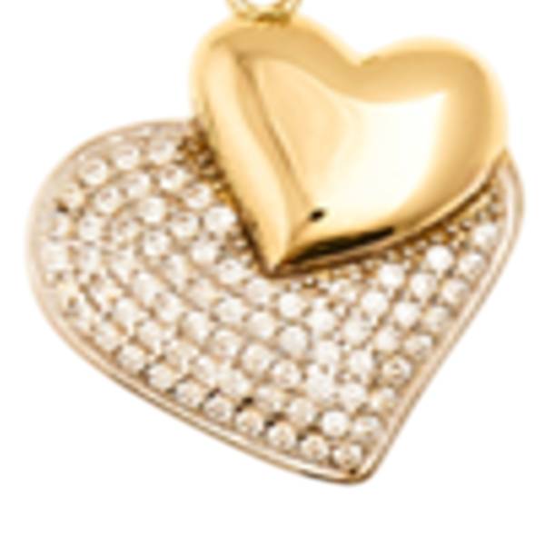 14K Yellow Gold Cubic Zirconia Double Heart Pendant