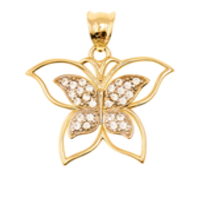 14K Yellow Gold Cubic Zirconia Butterfly Pendant