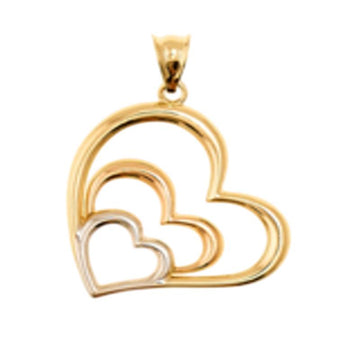 Tri-Color Gold Hearts Pendant in 14K Gold