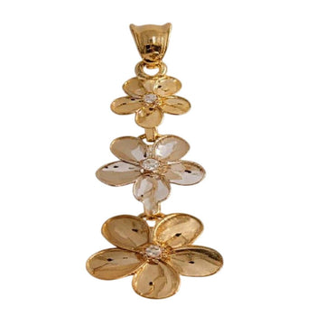 Tri-Color Gold White Cubic Zirconia Hawai Flower Pendant in 14K Gold