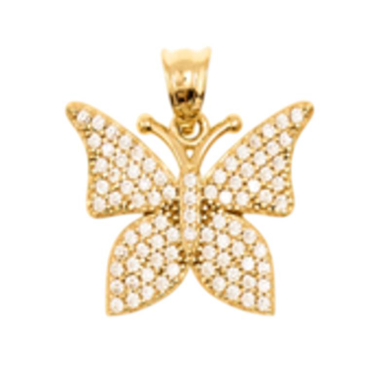 14K Yellow Gold Cubic Zirconia Butterfly Pendant