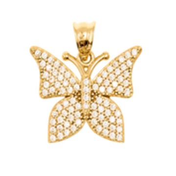 Cubic Zirconia Butterfly Pendant in 14K Yellow Gold
