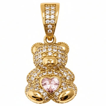 Cubic Zirconia Small Bear Pendant in 14K Yellow Gold