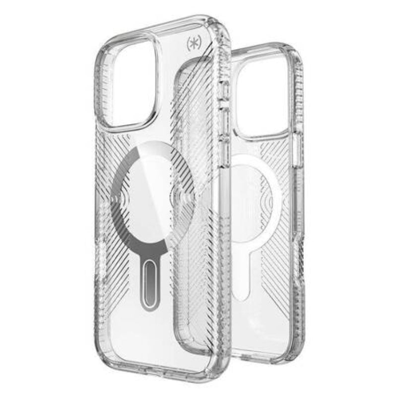 Speck Refresh Presidio Perfect Clear Grip MagSafe Cases with Clicklock for Apple iPhone 16 Pro Max -  Chrome/Silver