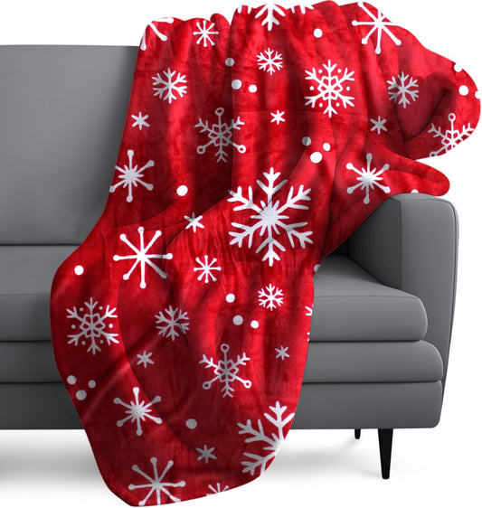 Christmas Throw Blanket - Snowflake Red