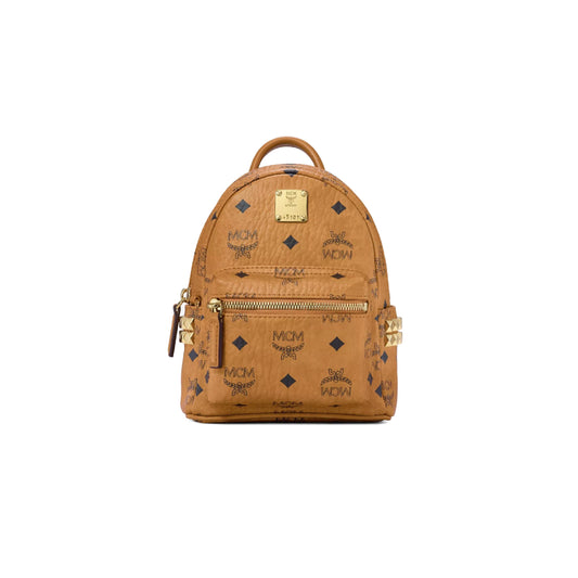 MCM Visetos X-Mini Stark Bebe Boo Side Studs Backpack - Cognac