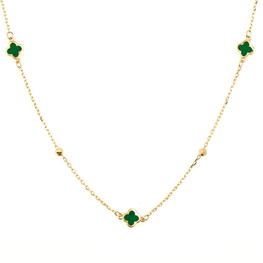 14K Yellow Gold Green Enamel Clover Necklace