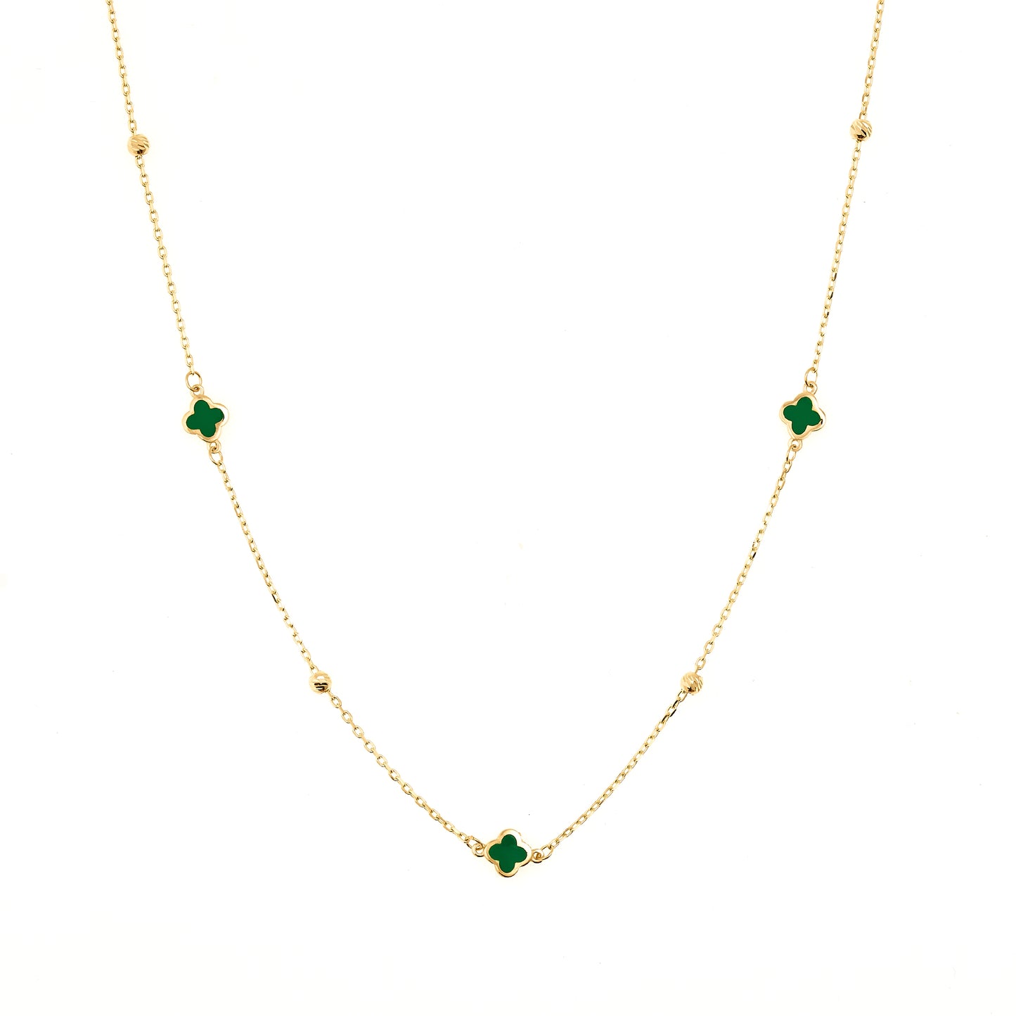 14K Yellow Gold Green Enamel Clover Necklace