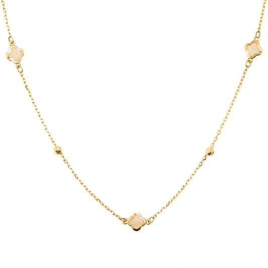 14K Yellow Gold 18" Clover Pearl Necklace