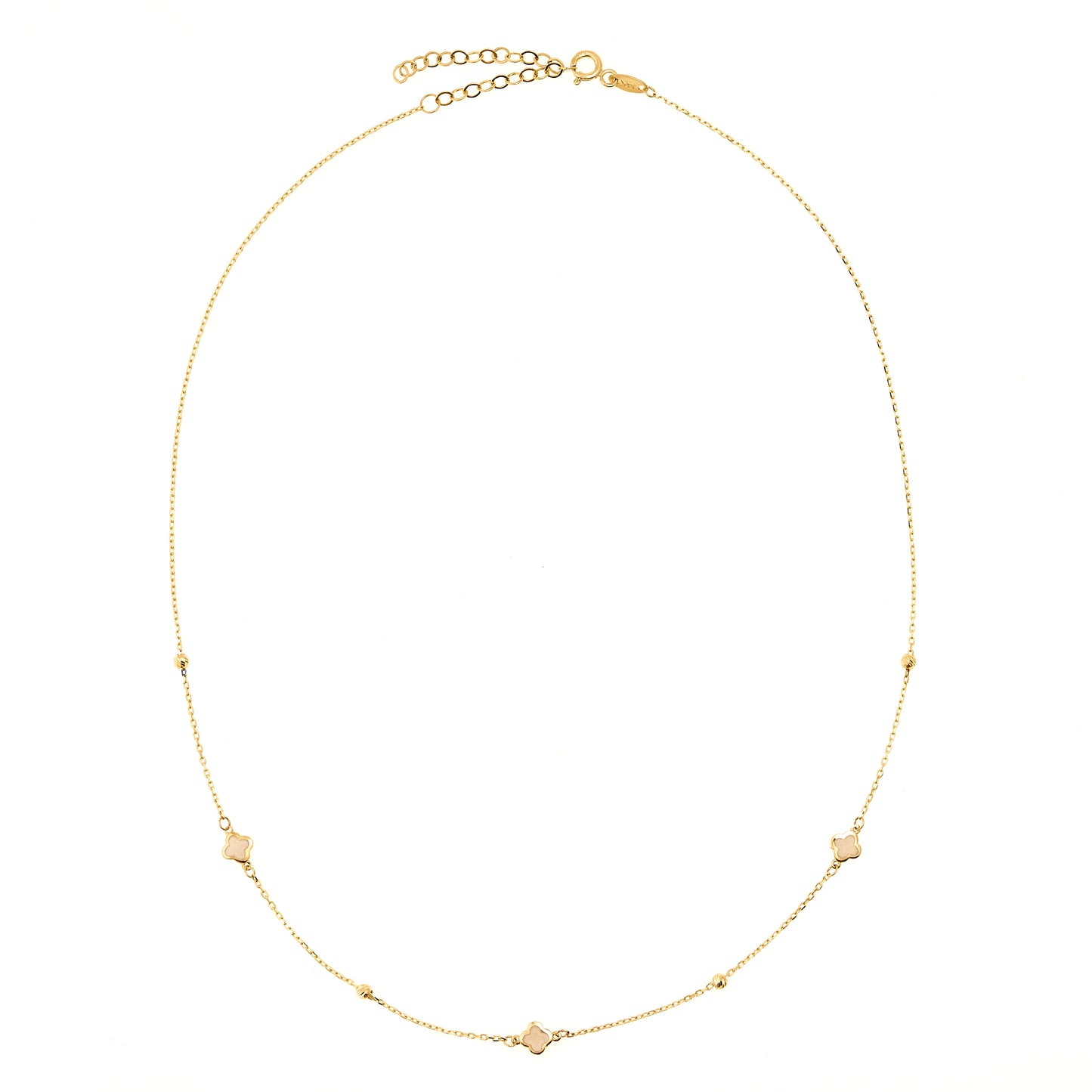 14K Yellow Gold 18" Clover Pearl Necklace