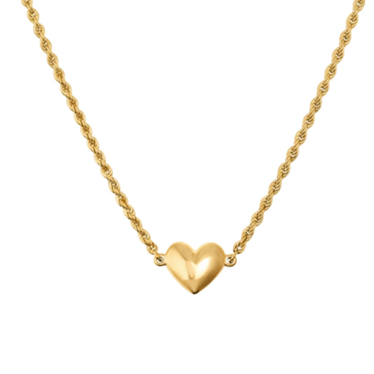 14K Yellow Gold Heart Rope Necklace