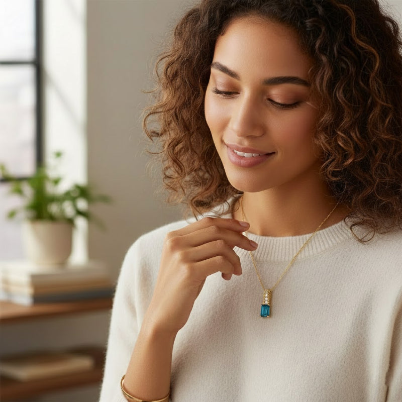 Le Vian 1 ct. Deep Sea Blue Topaz and 0.13 ct. Nude Diamonds Pendant Necklace in 14K Honey Gold