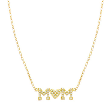 18" Cubic Zirconia Mom Pendant with Heart Chain in 14K Yellow Gold