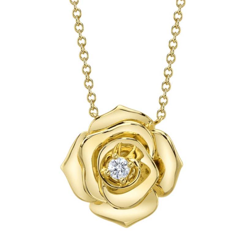 Shy Creation Kate Women's 0.07 ct. Diamond Flower Necklace in 14K Yellow Gold
