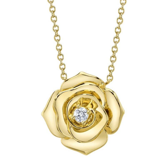 Shy Creation Kate Women's 0.07 ct. Diamond Flower Necklace in 14K Yellow Gold