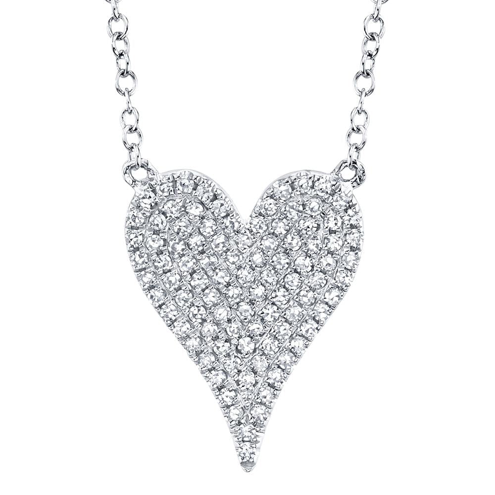 Shy Creation Kate Women's 18" 0.21 ct. Diamond Pave Heart Necklace in 14K White Gold
