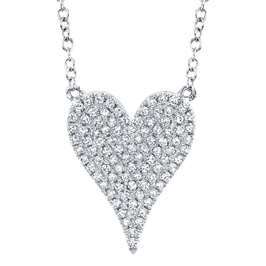 Shy Creation Kate Women's 18" 0.21 ct. Diamond Pave Heart Necklace in 14K White Gold