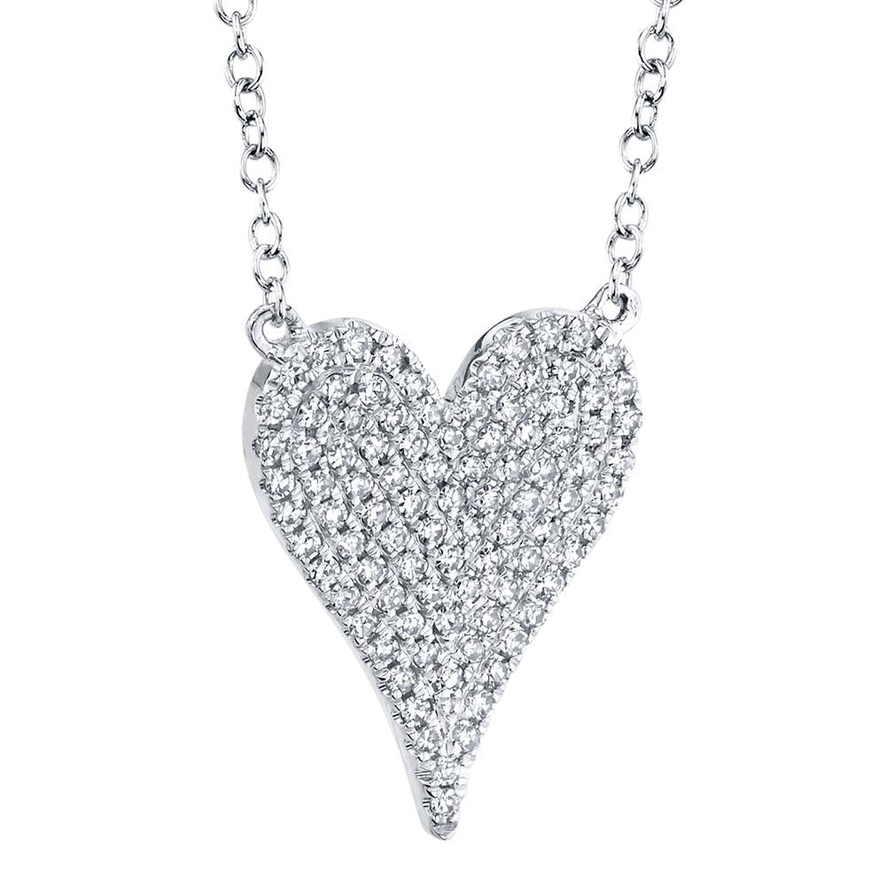 Shy Creation Kate Women's 18" 0.21 ct. Diamond Pave Heart Necklace in 14K White Gold