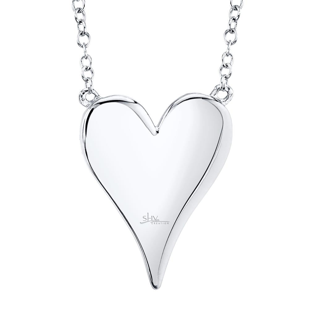 Shy Creation Kate Women's 18" 0.21 ct. Diamond Pave Heart Necklace in 14K White Gold