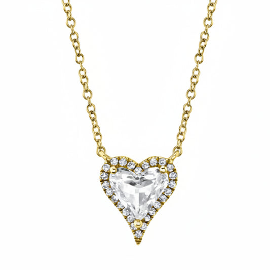 Shy Creation Kate 0.08 ct. Diamond and 1.10 ct. White Topaz Heart Necklace in 14K Yellow Gold