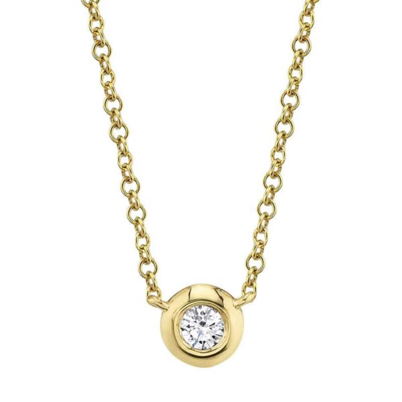 Shy Creation Bailey Women's 18" 0.10 ct. Diamond Bezel Necklace in 14K Yellow Gold