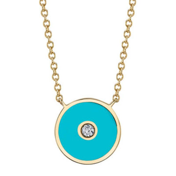 Shy Creation Enamel 0.03 ct. Diamond & Blue Enamel Circle Necklace in 14K Yellow Gold