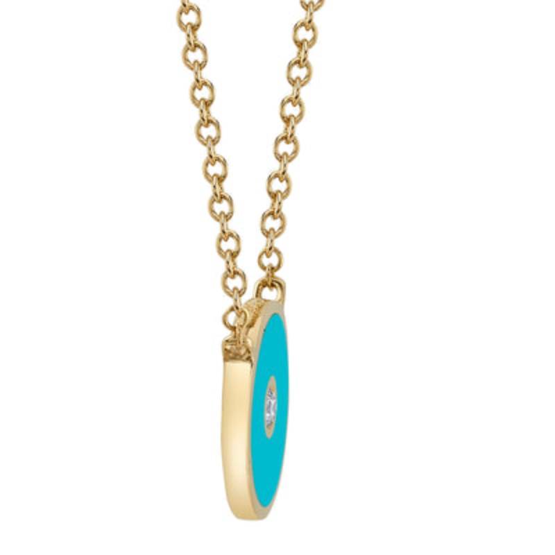 Shy Creation Enamel 0.03 ct. Diamond & Blue Enamel Circle Necklace in 14K Yellow Gold