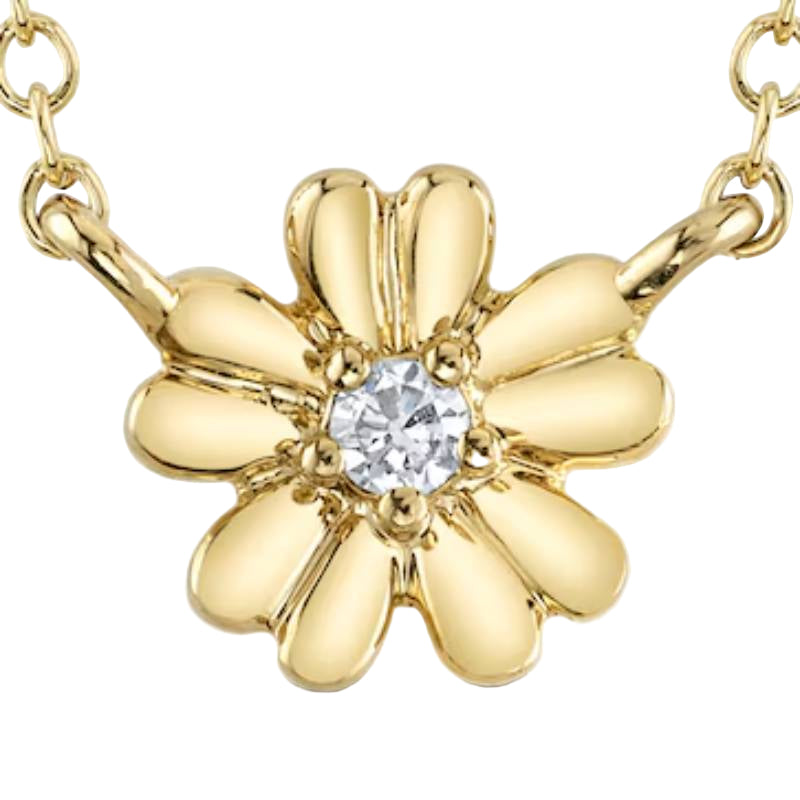 Shy Creation Kate Women's 0.03 ct. Diamond Accent Flower Pendant Necklace in 14K Yellow Gold