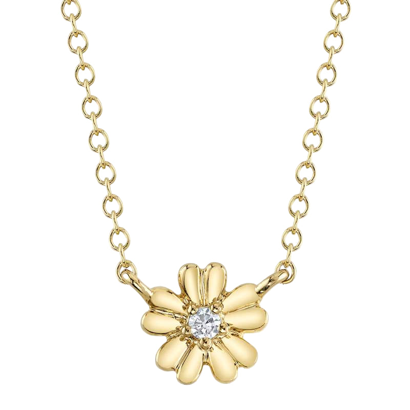 Shy Creation Kate Women's 0.03 ct. Diamond Accent Flower Pendant Necklace in 14K Yellow Gold