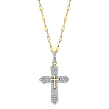 Shy Creation Kate Women's 0.17 ct. Diamond Pave Cross Sparkle Chain Necklace in 14K Yellow Gold