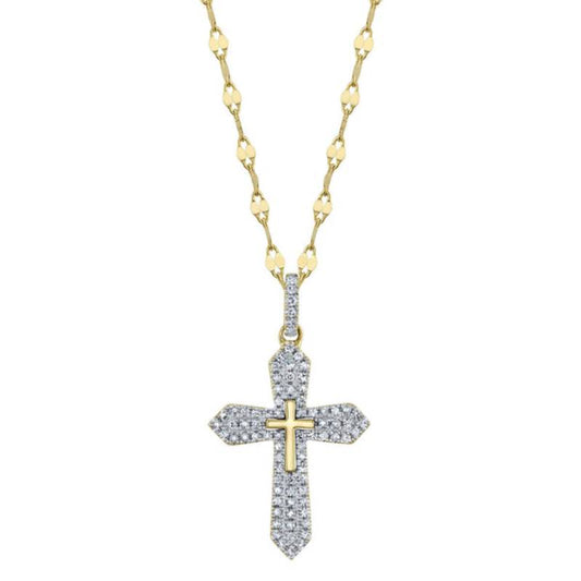 Shy Creation Kate Women's 0.17 ct. Diamond Pave Cross Sparkle Chain Necklace in 14K Yellow Gold