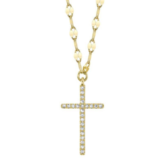 Shy Creation Kate 0.06 ct. Diamond Cross Sparkle Chain Necklace in 14K Yellow Gold