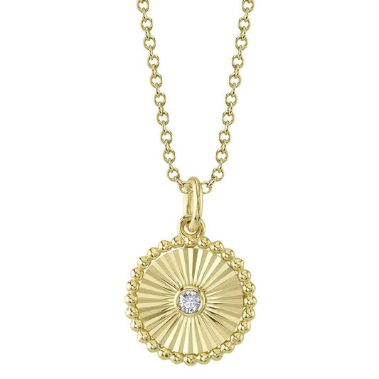 Shy Creation Kate Women's 0.02 ct. Diamond Bezel Circle Pendant Necklace in 14K Yellow Gold