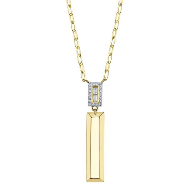 Shy Creation Vallon Women's 0.08 ct. Diamond Baguette Geo Cut Paper Clip Link Necklace in 14K Yellow Gold