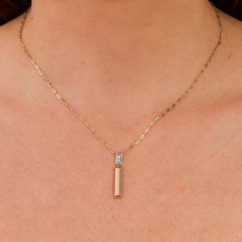 Shy Creation Vallon Women's 0.08 ct. Diamond Baguette Geo Cut Paper Clip Link Necklace in 14K Yellow Gold