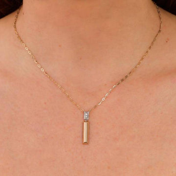 Shy Creation Vallon Women's 0.08 ct. Diamond Baguette Geo Cut Paper Clip Link Necklace in 14K Yellow Gold