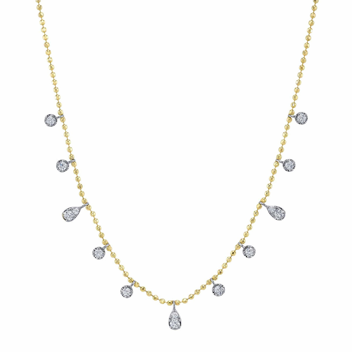 Shy Creation Kate Women's 0.64 ct. Diamond Faceted Ball Chain Necklace in 14K Two Tone Yellow Gold