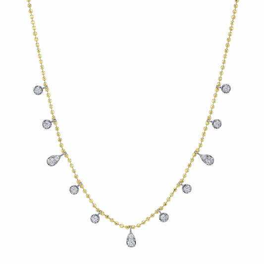 Shy Creation Kate Women's 0.64 ct. Diamond Faceted Ball Chain Necklace in 14K Two Tone Yellow Gold