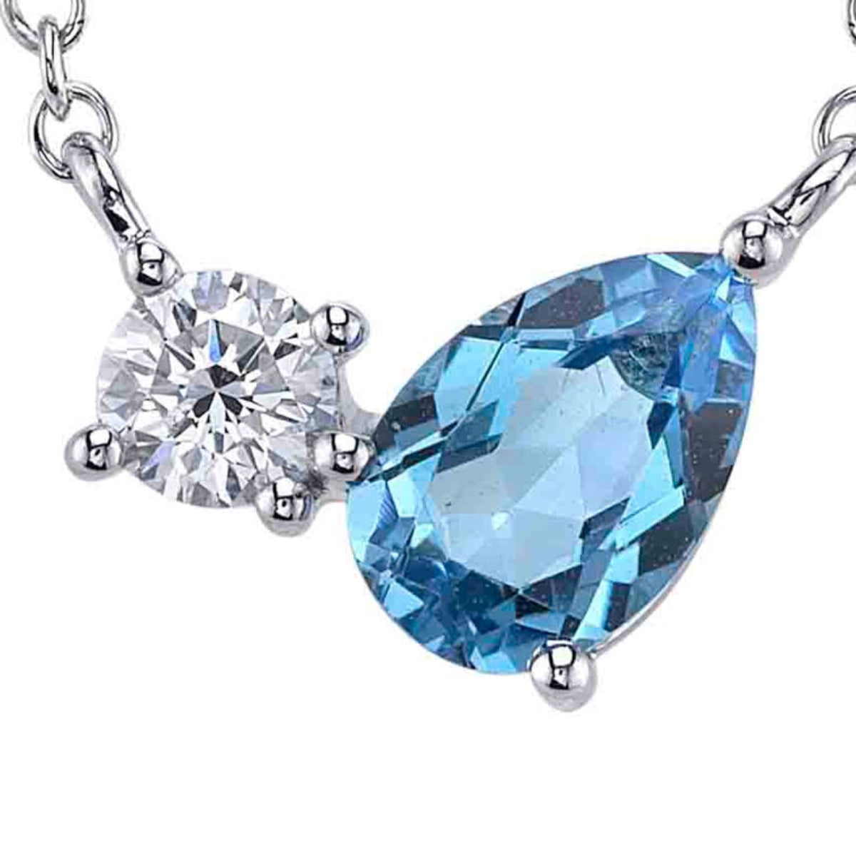 Shy Creation Kate Women's 0.11 ct. Diamond & 0.54 ct. Swiss Blue Topaz Pear Necklace in 14K White Gold