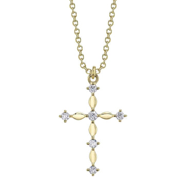 Shy Creation Kate Women's 18" 0.12 ct. Diamond Cross Necklace in 14K Yellow Gold