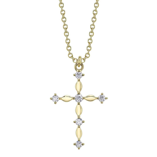 Shy Creation Kate Women's 18" 0.12 ct. Diamond Cross Necklace in 14K Yellow Gold