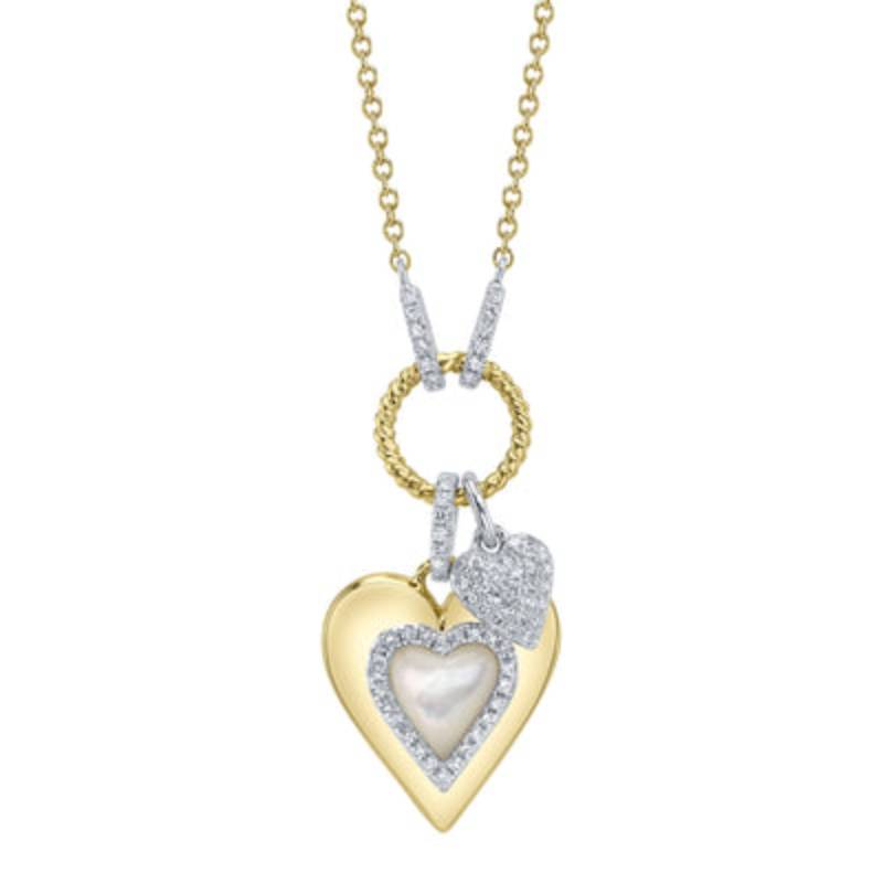 Shy Creation Kate 0.15 ct. Diamond & 0.61 ct. Mother of Pearl Pave Heart Necklace in 14K Two Tone Yellow Gold