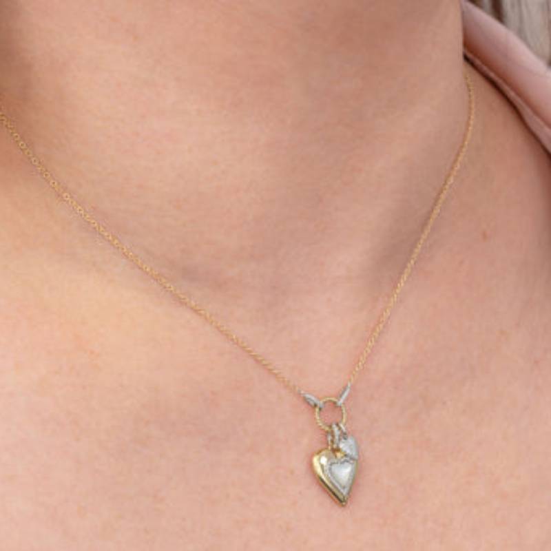 Shy Creation Kate 0.15 ct. Diamond & 0.61 ct. Mother of Pearl Pave Heart Necklace in 14K Two Tone Yellow Gold