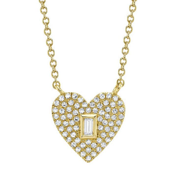 Shy Creation Kate Women's 0.18 ct. Diamond Baguette Pave Heart Necklace in 14K Yellow Gold
