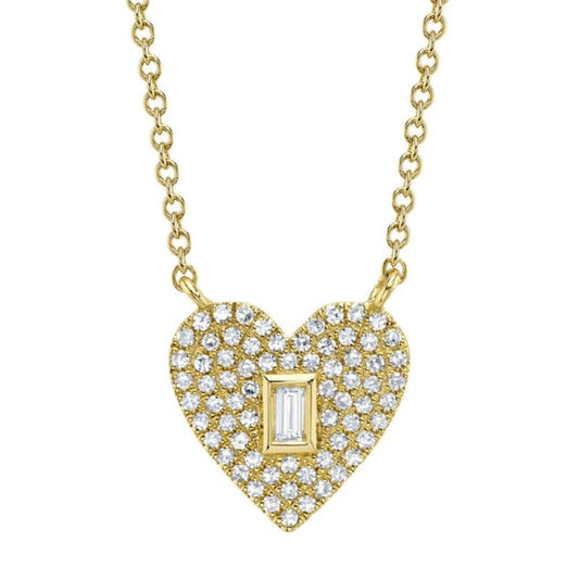 Shy Creation Kate Women's 0.18 ct. Diamond Baguette Pave Heart Necklace in 14K Yellow Gold