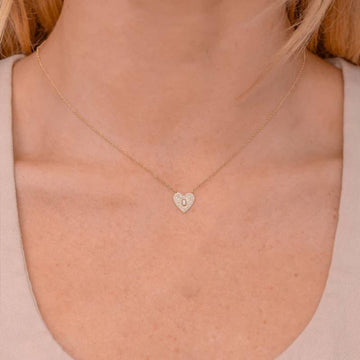 Shy Creation Kate Women's 0.18 ct. Diamond Baguette Pave Heart Necklace in 14K Yellow Gold