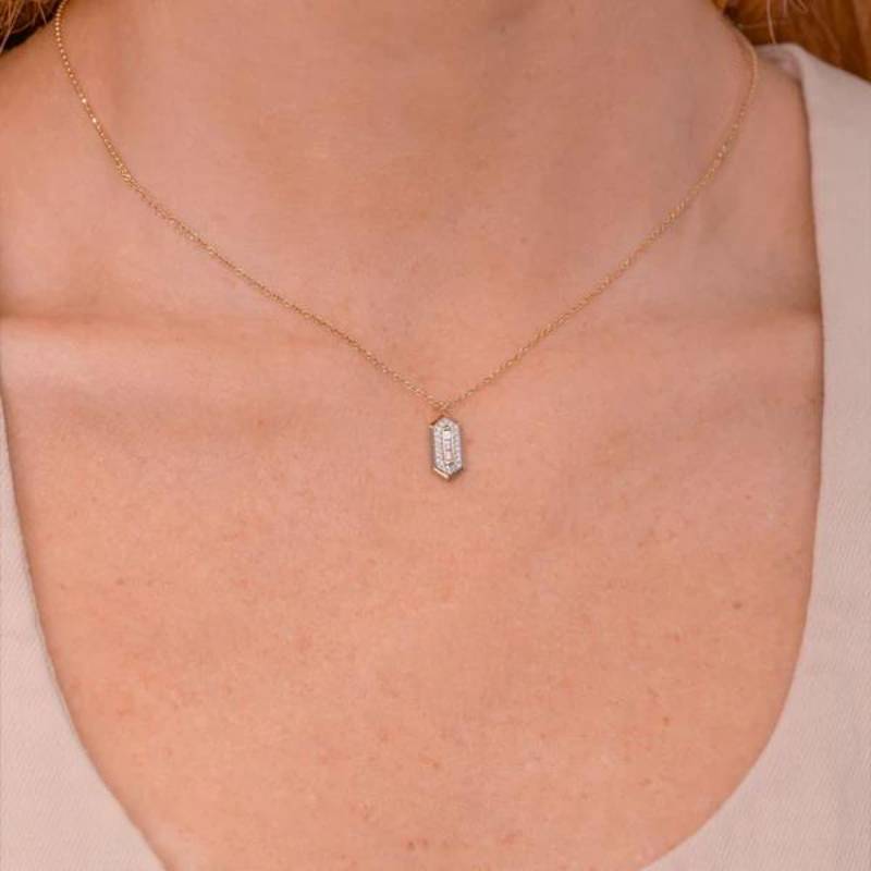 Shy Creation Vallon Women's 0.13 ct. Diamond Baguette Necklace in 14K Yellow Gold