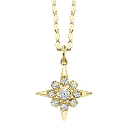 Shy Creation Diana Women's 0.28 ct. Diamond Star Crown Setting Sparkle Chain Necklace in 14K Yellow Gold