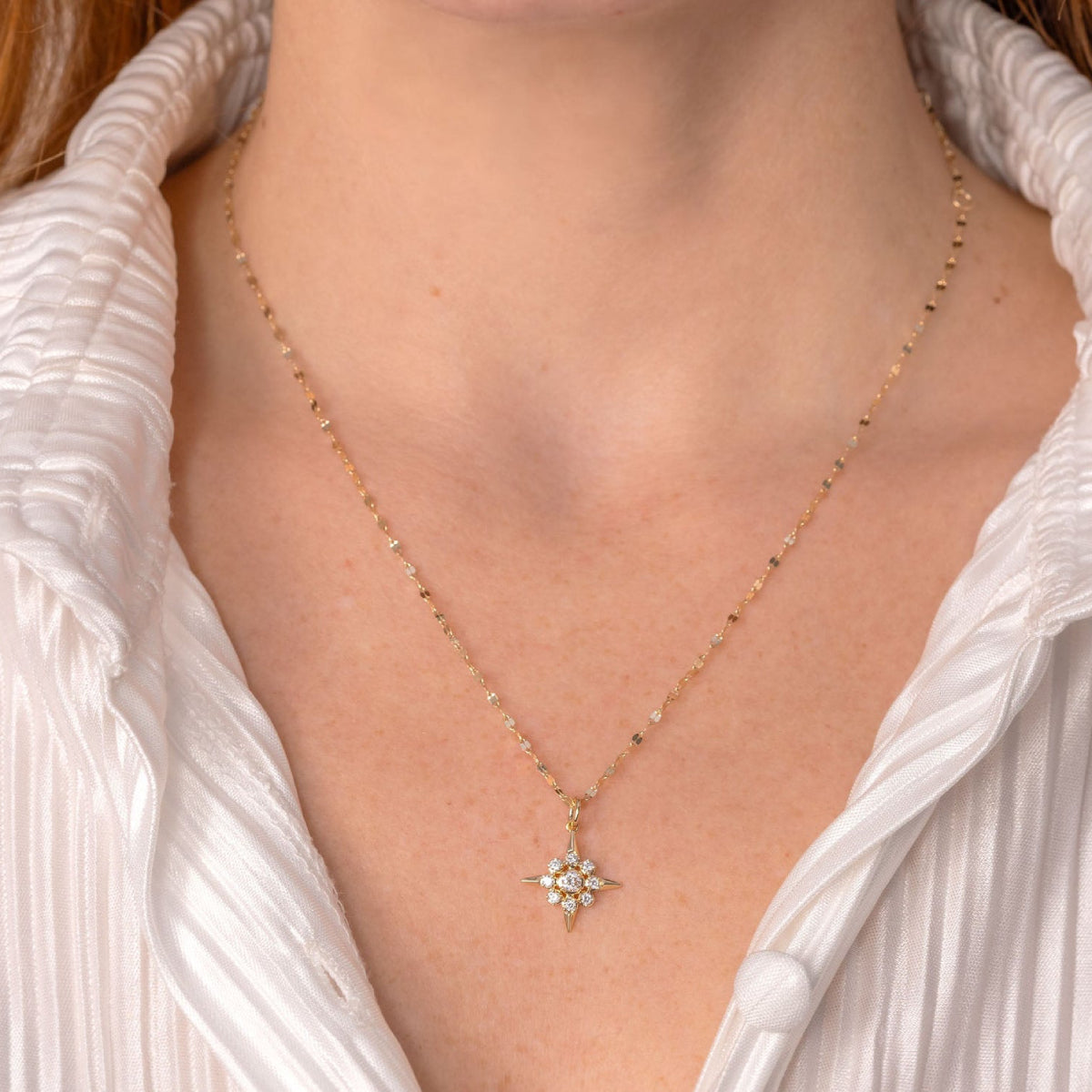 Shy Creation Diana Women's 0.28 ct. Diamond Star Crown Setting Sparkle Chain Necklace in 14K Yellow Gold