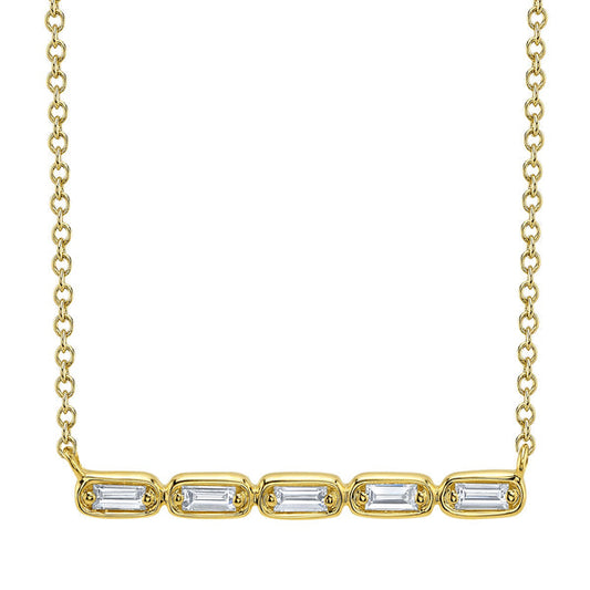 Shy Creation Kate Women's 0.16 ct. Diamond Baguette Necklace in 14K Yellow Gold